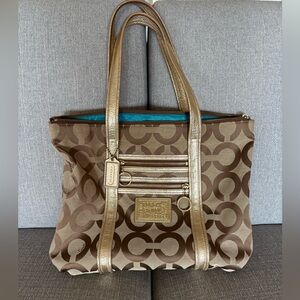 Super Clean Coach Poppy Gold Art Glam Tote Shoulder Bag